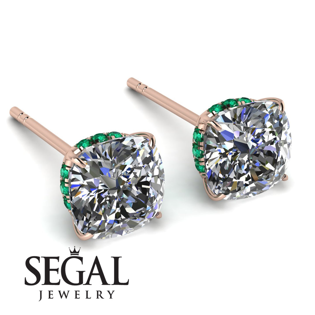 Hidden Halo Cushion Diamond Earrings - Alivia No. 17