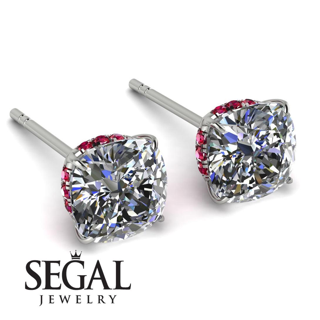 Hidden Halo Cushion Diamond Earrings - Alivia No. 48