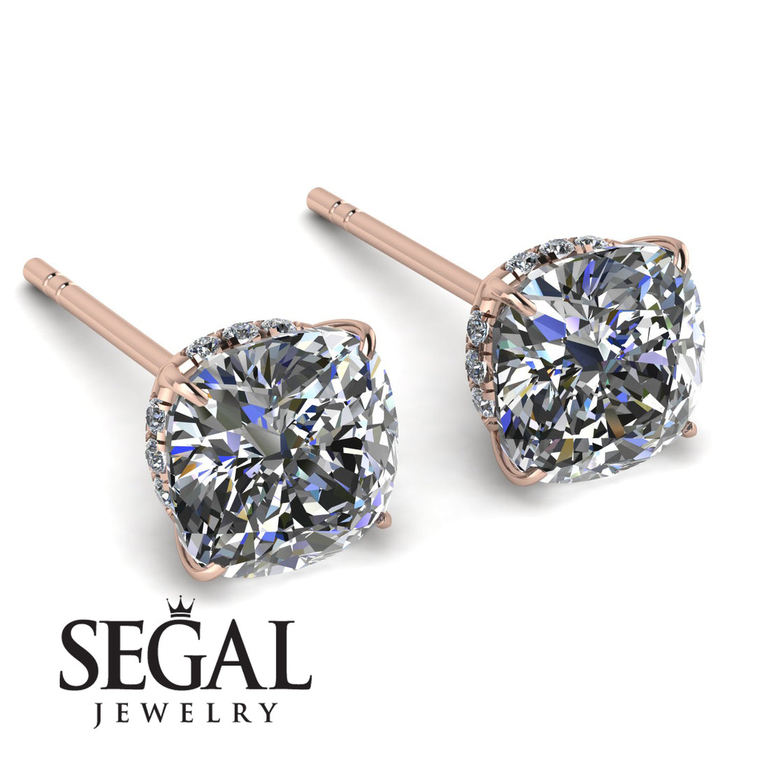 Hidden Halo Cushion Diamond Earrings - Alivia No. 2