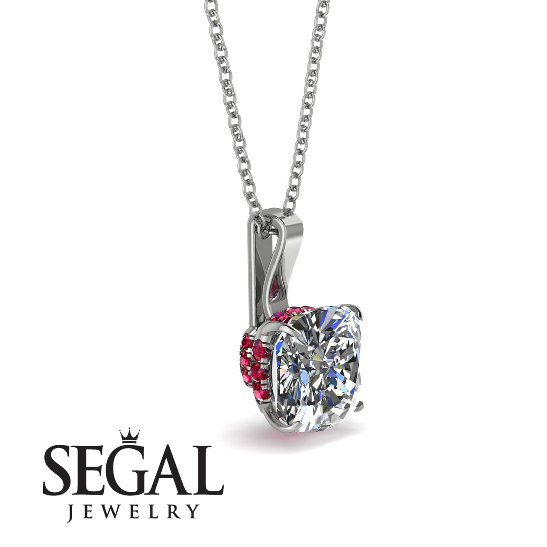 Hidden Halo Cushion Diamond Necklace - Alivia No. 48