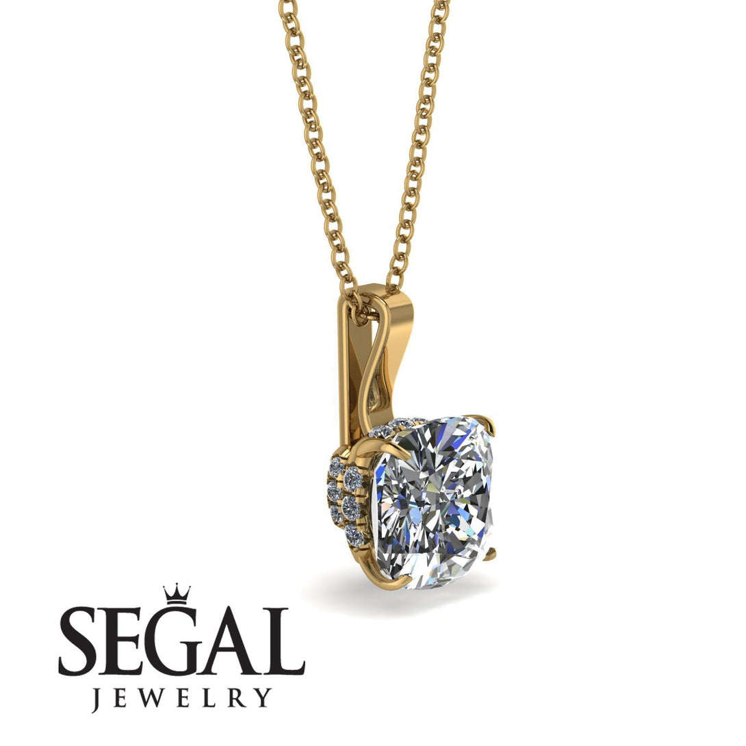 Hidden Halo Cushion Diamond Necklace - Alivia No. 1