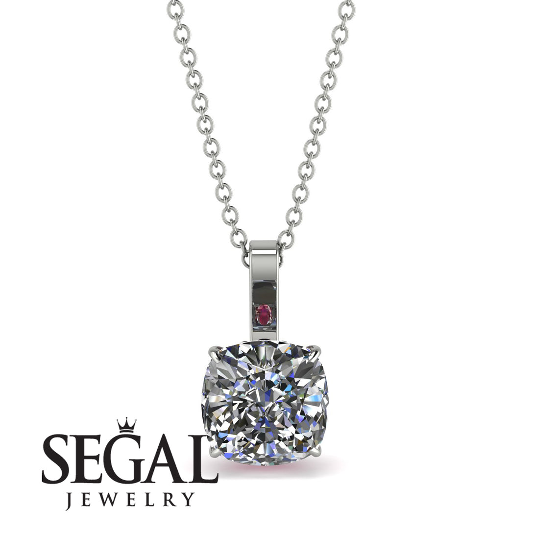 Hidden Halo Cushion Diamond Necklace - Alivia No. 48