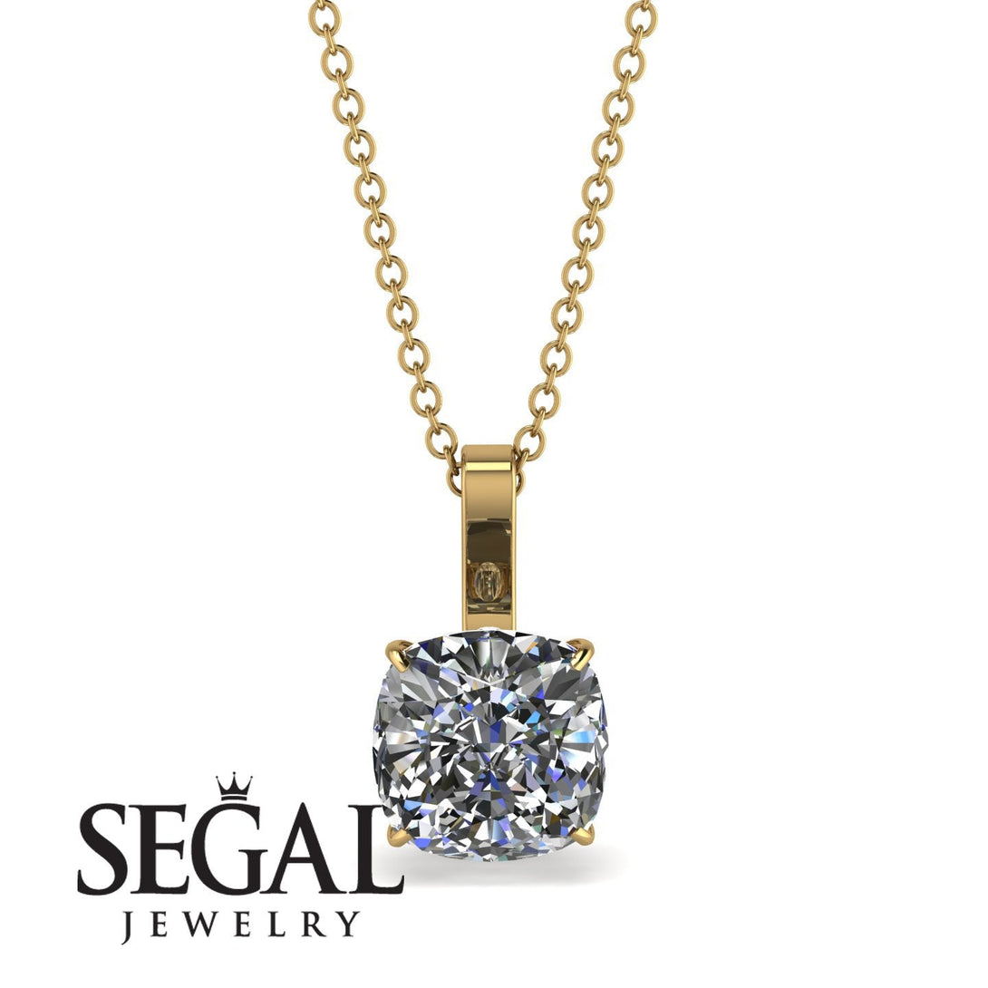 Hidden Halo Cushion Diamond Necklace - Alivia No. 1