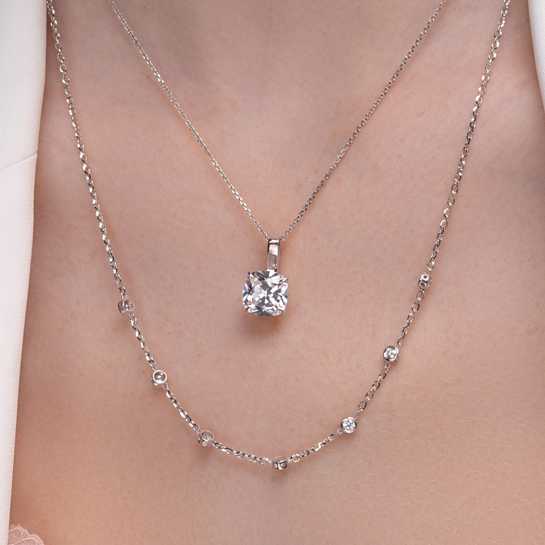 Hidden Halo Cushion Ruby Necklace - Alivia No. 12