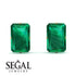 Hidden Halo Emerald Cut Emerald Earrings - Vanessa No. 19