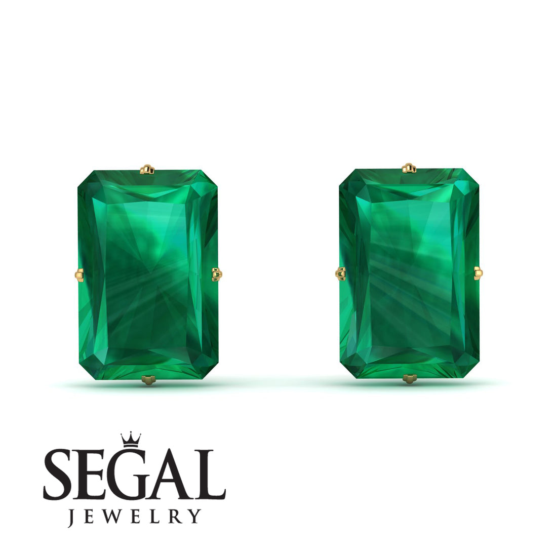 Hidden Halo Emerald Cut Emerald Earrings - Vanessa No. 34
