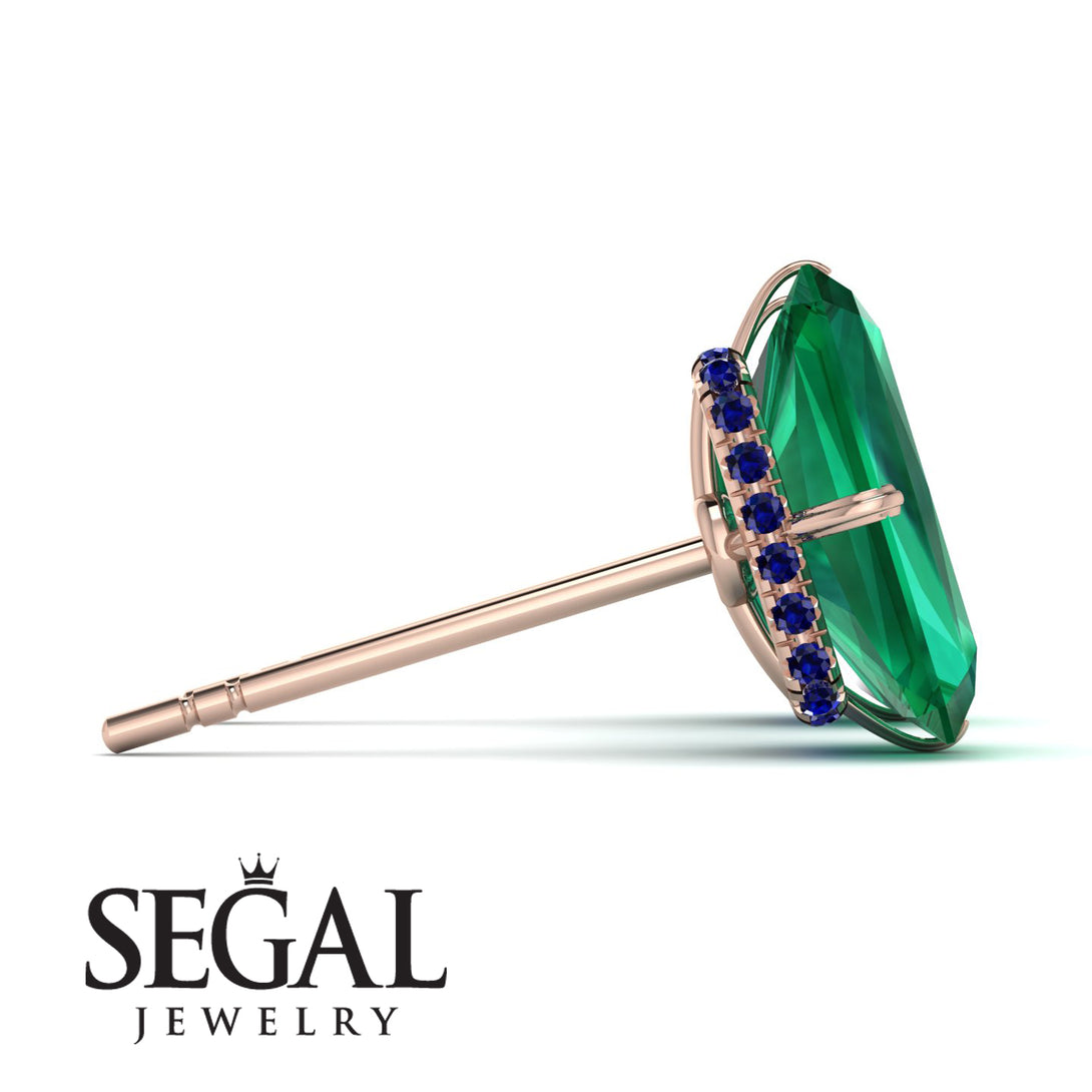 Hidden Halo Emerald Cut Emerald Earrings - Vanessa No. 65
