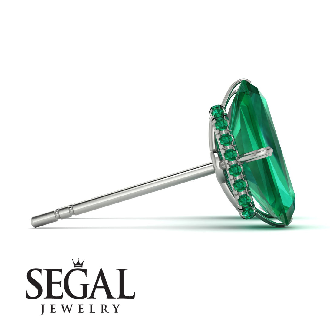 Hidden Halo Emerald Cut Emerald Earrings - Vanessa No. 21