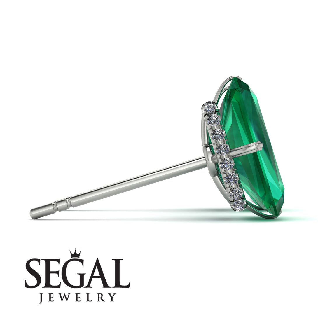 Hidden Halo Emerald Cut Emerald Earrings - Vanessa No. 6