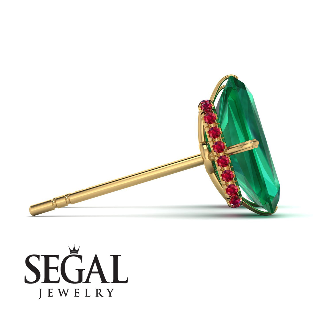 Hidden Halo Emerald Cut Emerald Earrings - Vanessa No. 49