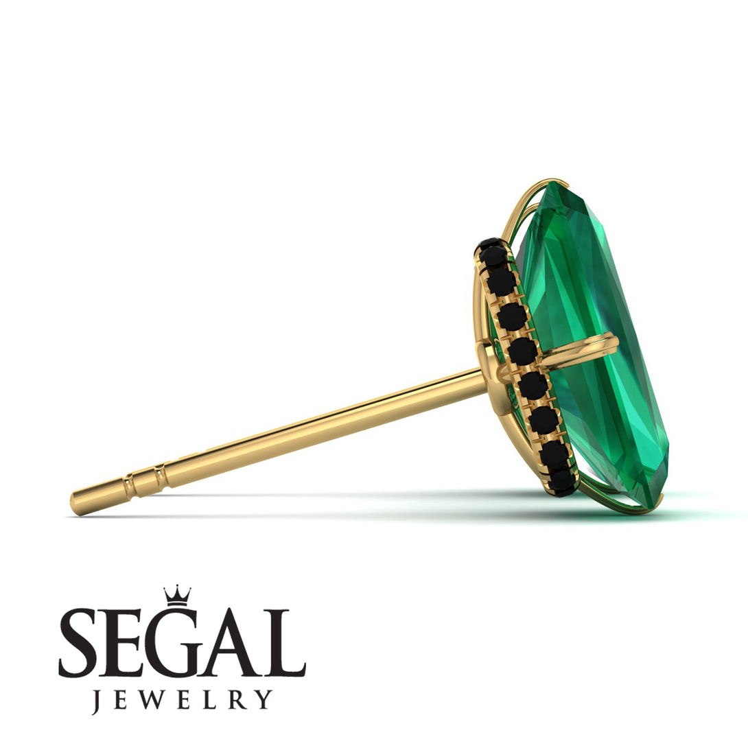 Hidden Halo Emerald Cut Emerald Earrings - Vanessa No. 34