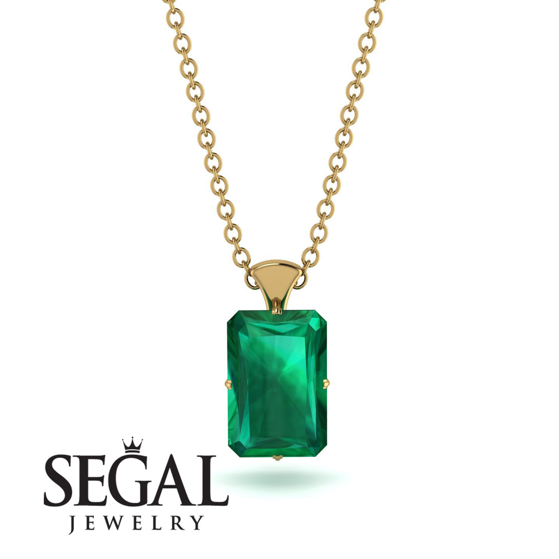 Hidden Halo Emerald Cut Emerald Necklace - Vanessa No. 19