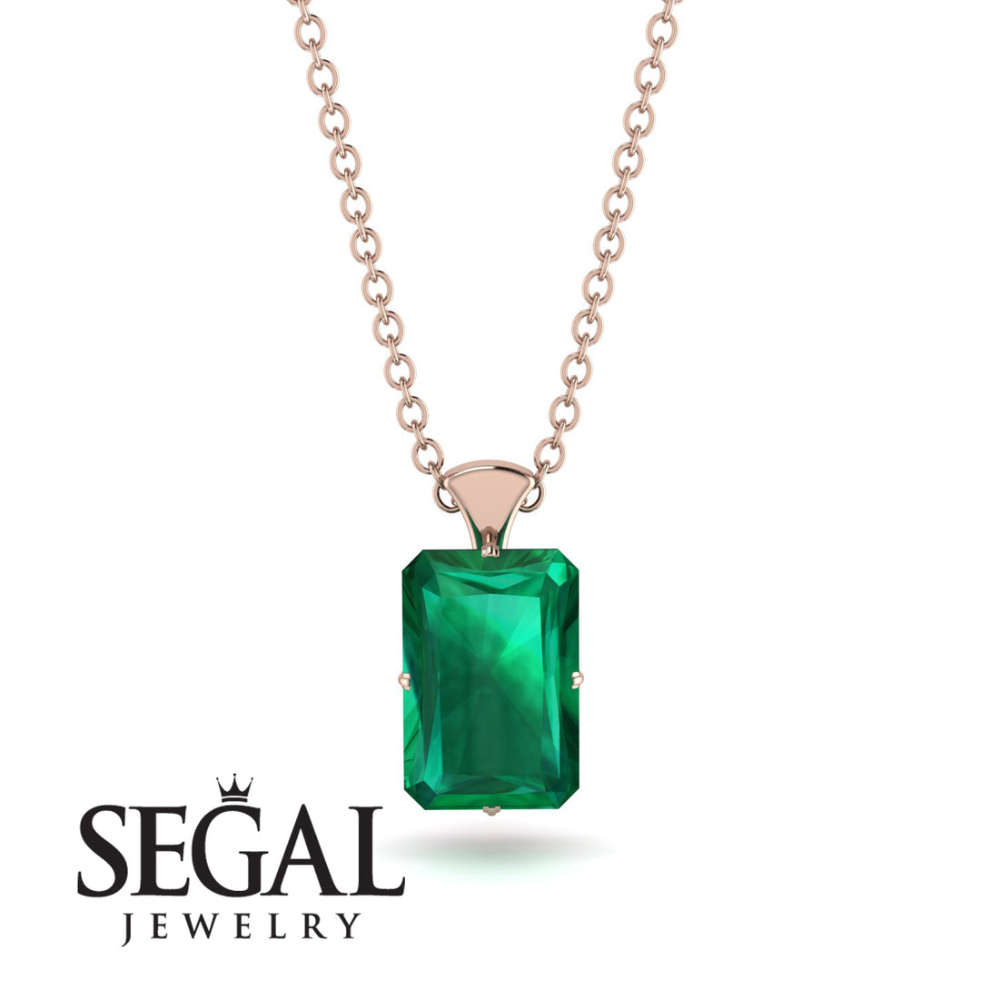 Hidden Halo Emerald Cut Emerald Necklace - Vanessa No. 50