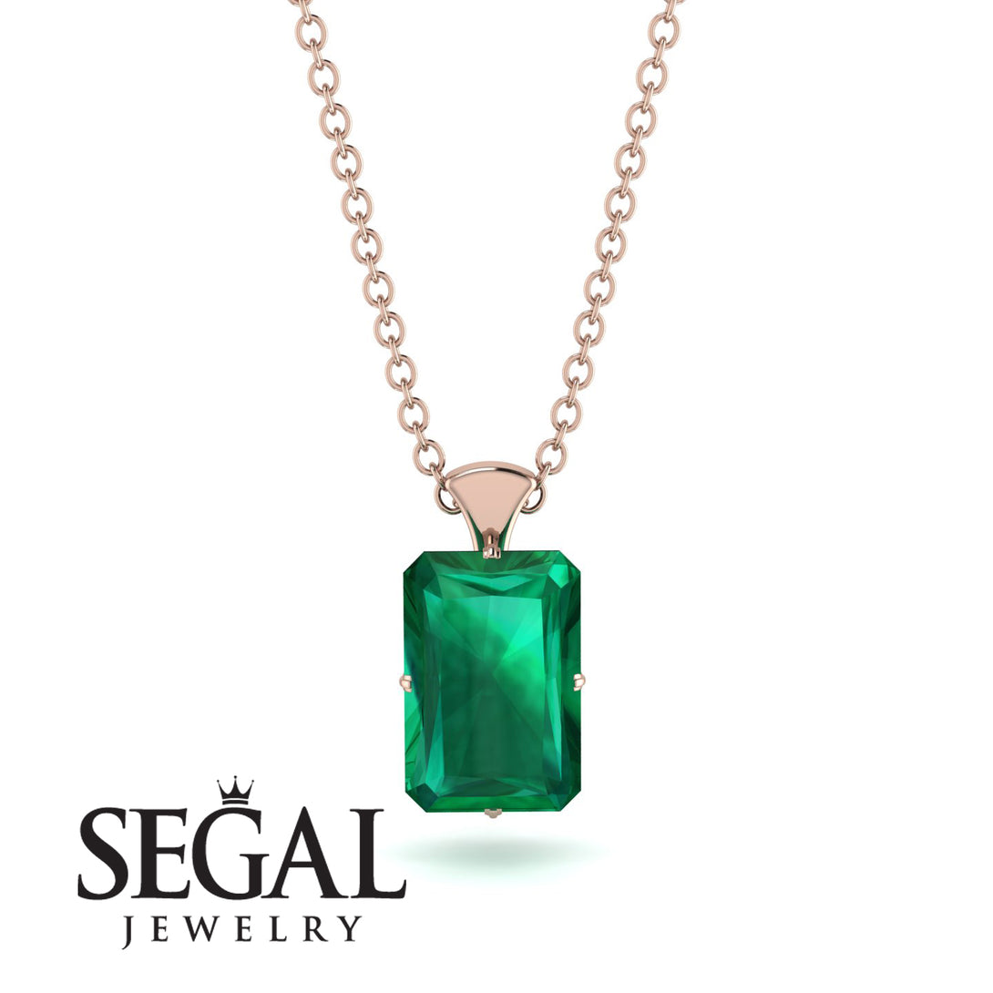 Hidden Halo Emerald Cut Emerald Necklace - Vanessa No. 5