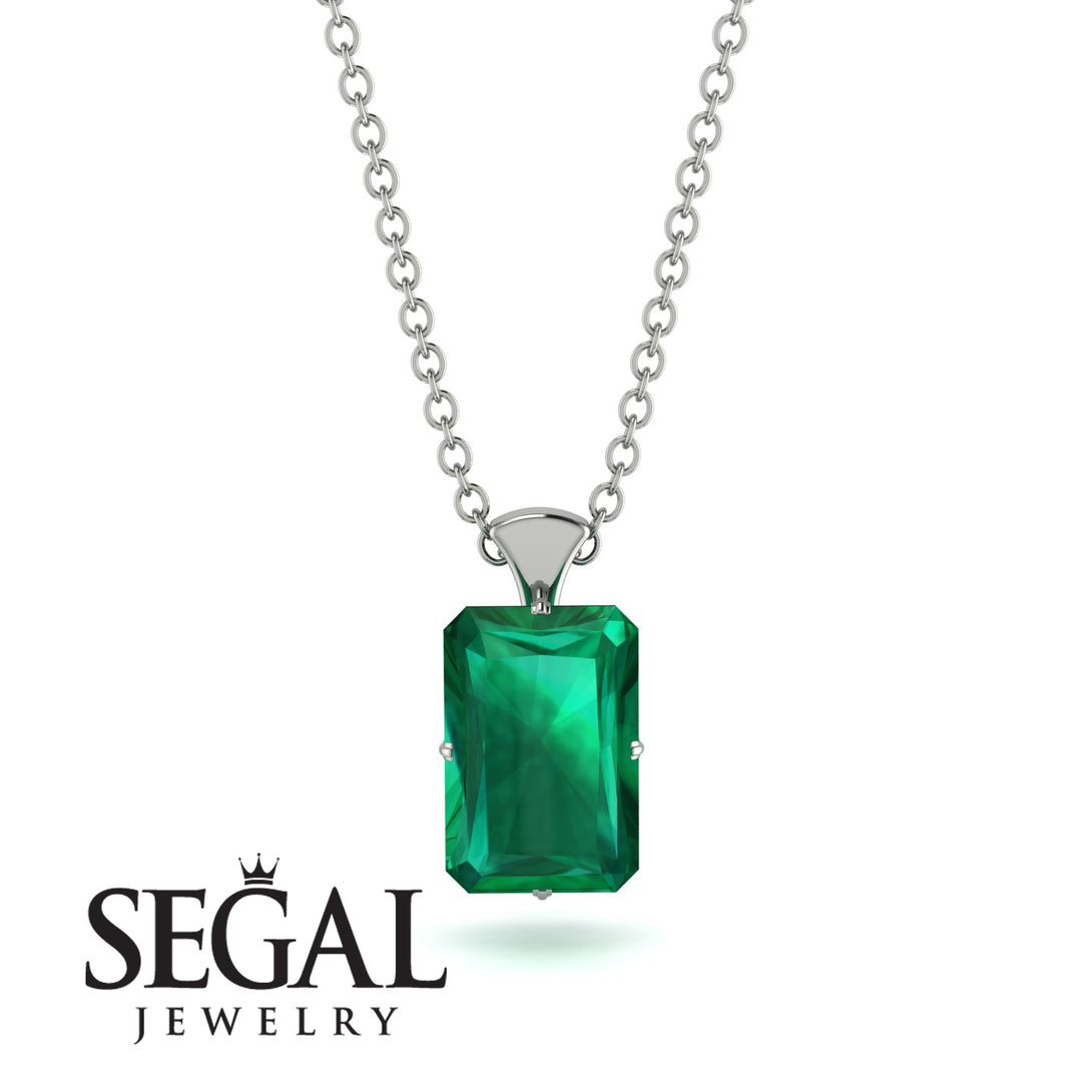 Hidden Halo Emerald Cut Emerald Necklace - Vanessa No. 6