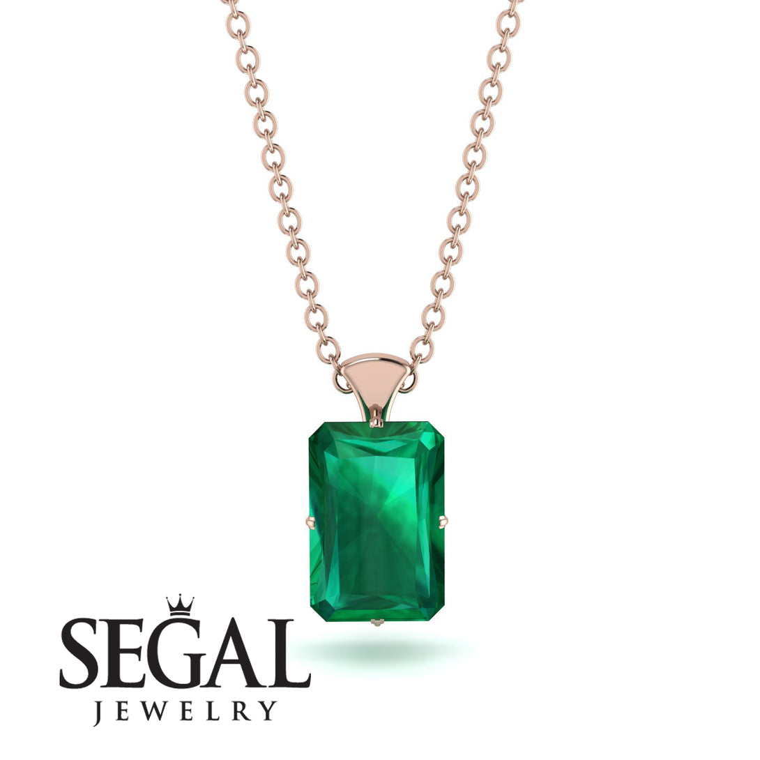 Hidden Halo Emerald Cut Emerald Necklace - Vanessa No. 20
