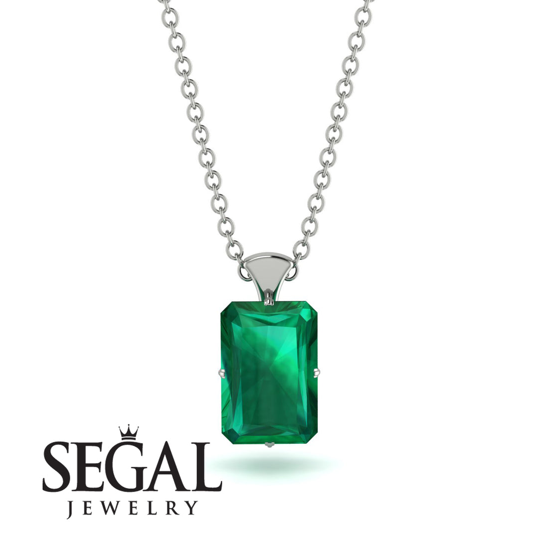 Hidden Halo Emerald Cut Emerald Necklace - Vanessa No. 21