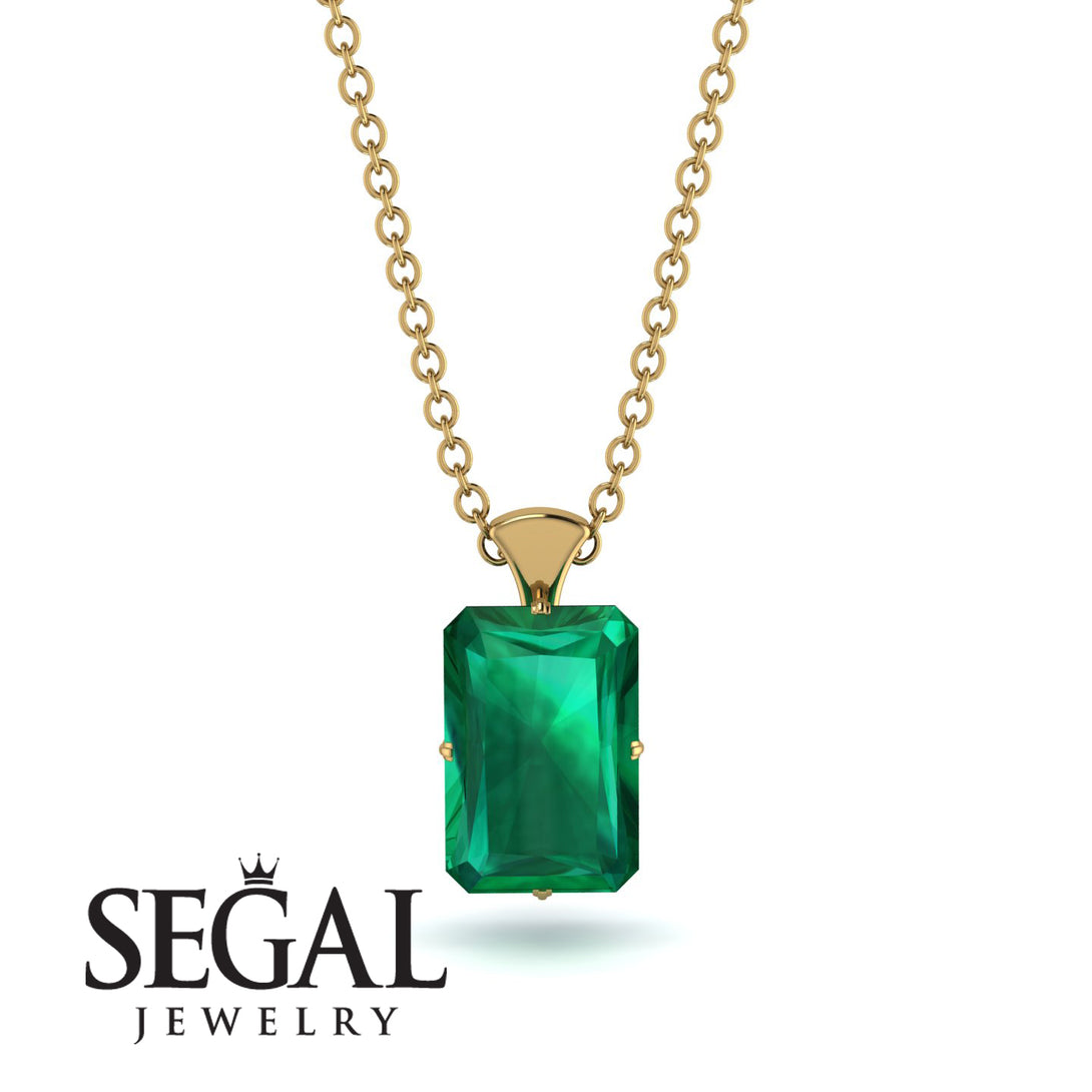 Hidden Halo Emerald Cut Emerald Necklace - Vanessa No. 64