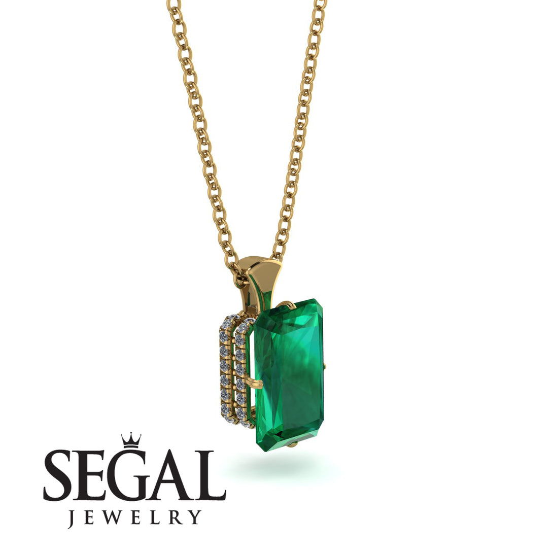 Hidden Halo Emerald Cut Emerald Necklace - Vanessa No. 4