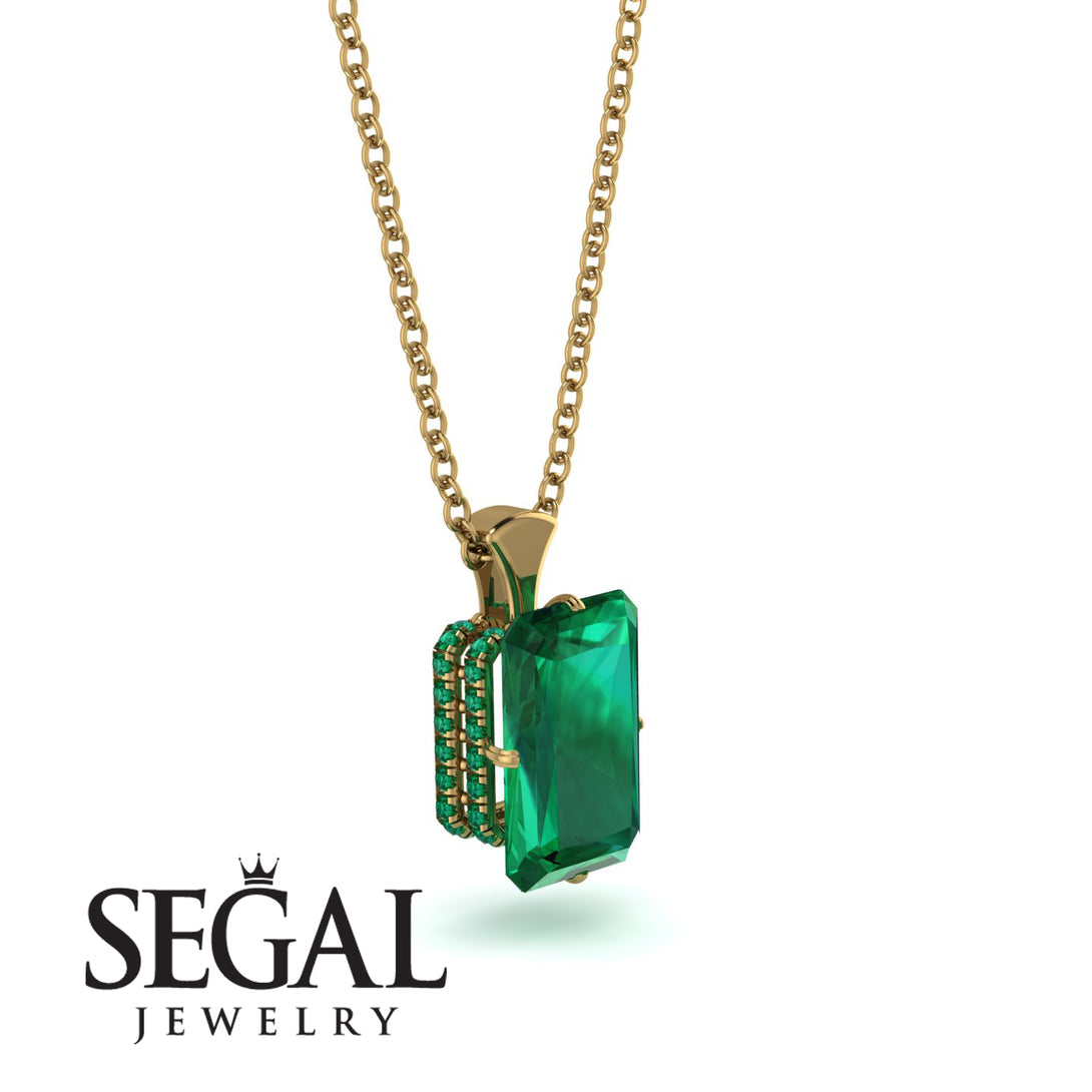 Hidden Halo Emerald Cut Emerald Necklace - Vanessa No. 19