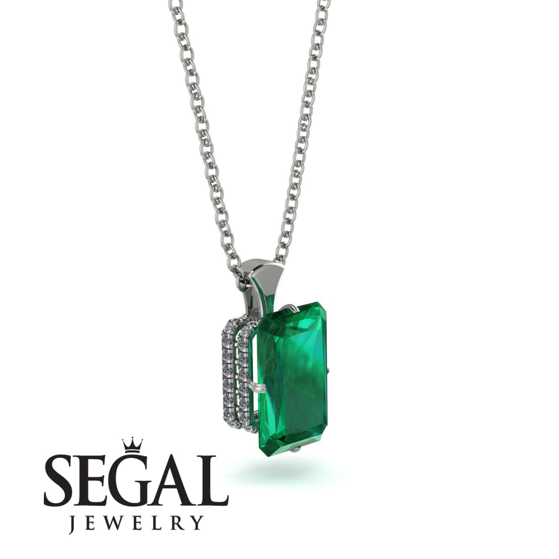 Hidden Halo Emerald Cut Emerald Necklace - Vanessa No. 6