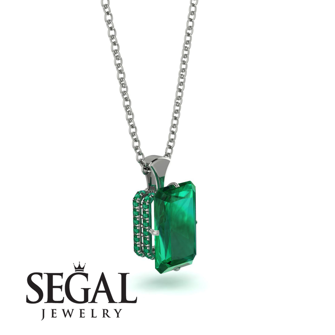 Hidden Halo Emerald Cut Emerald Necklace - Vanessa No. 21