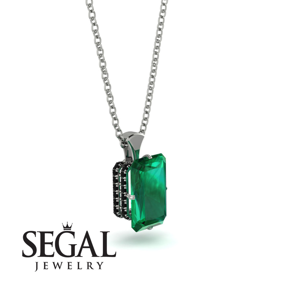 Hidden Halo Emerald Cut Emerald Necklace - Vanessa No. 36