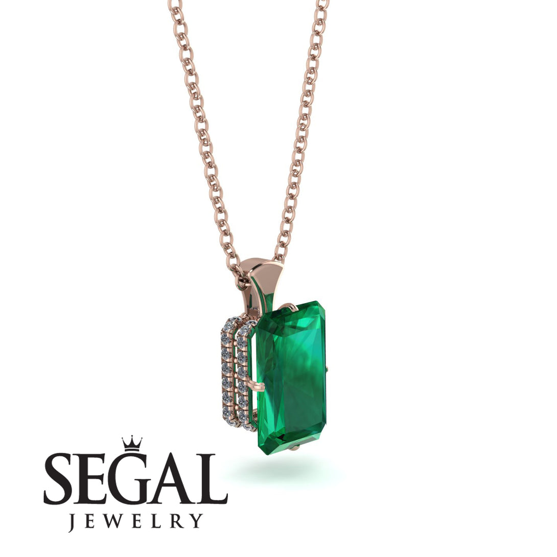 Hidden Halo Emerald Cut Emerald Necklace - Vanessa No. 5
