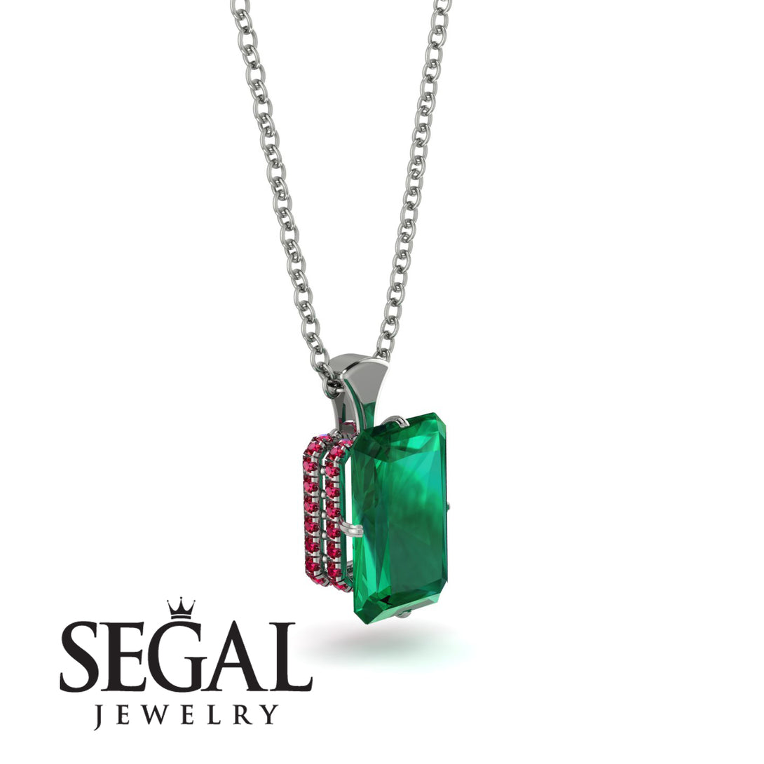 Hidden Halo Emerald Cut Emerald Necklace - Vanessa No. 51