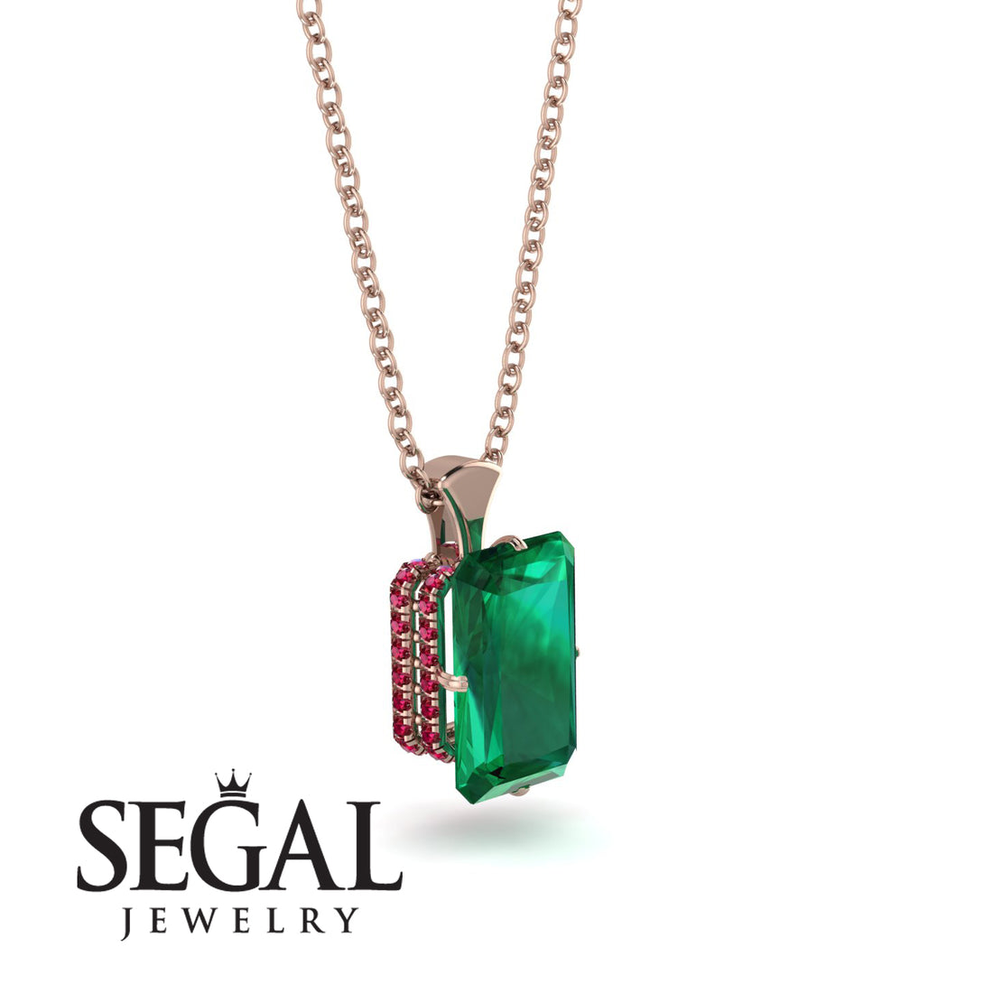 Hidden Halo Emerald Cut Emerald Necklace - Vanessa No. 50
