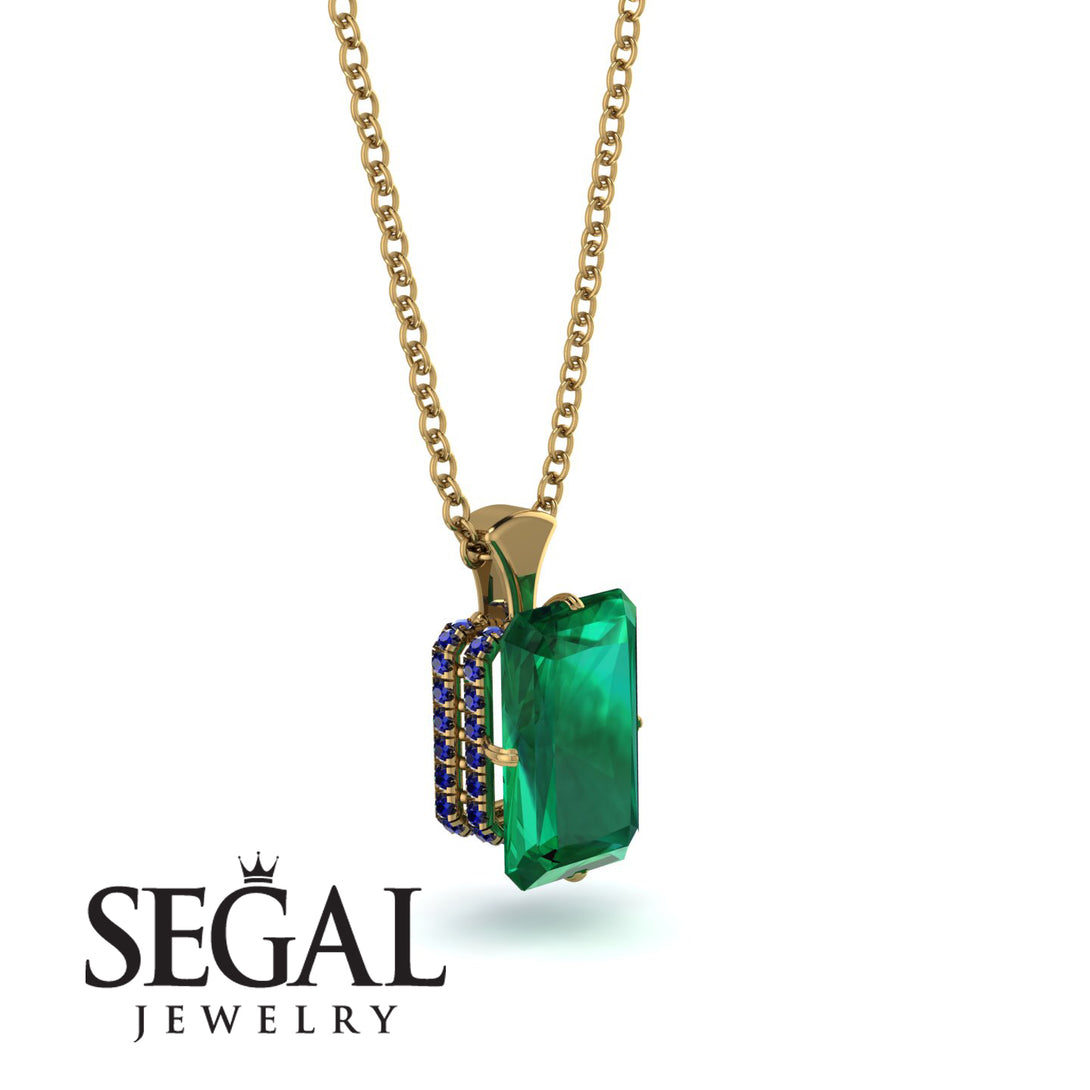 Hidden Halo Emerald Cut Emerald Necklace - Vanessa No. 64