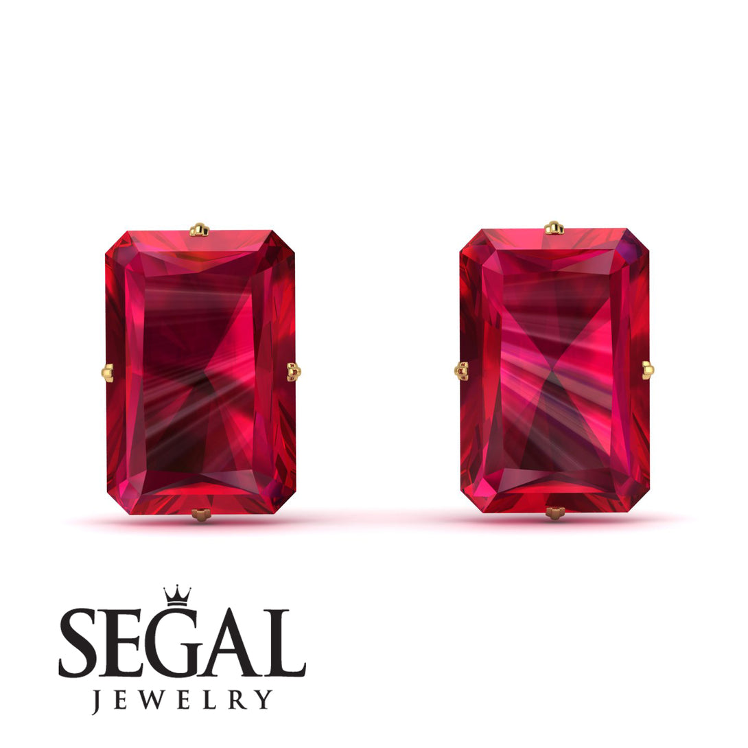Hidden Halo Emerald Cut Ruby Earrings - Vanessa No. 70