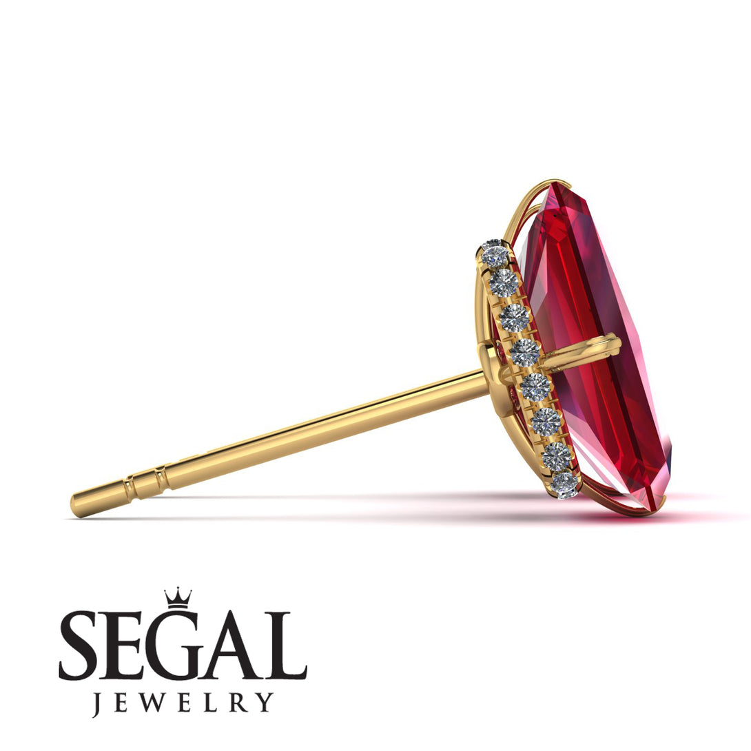 Hidden Halo Emerald Cut Ruby Earrings - Vanessa No. 10