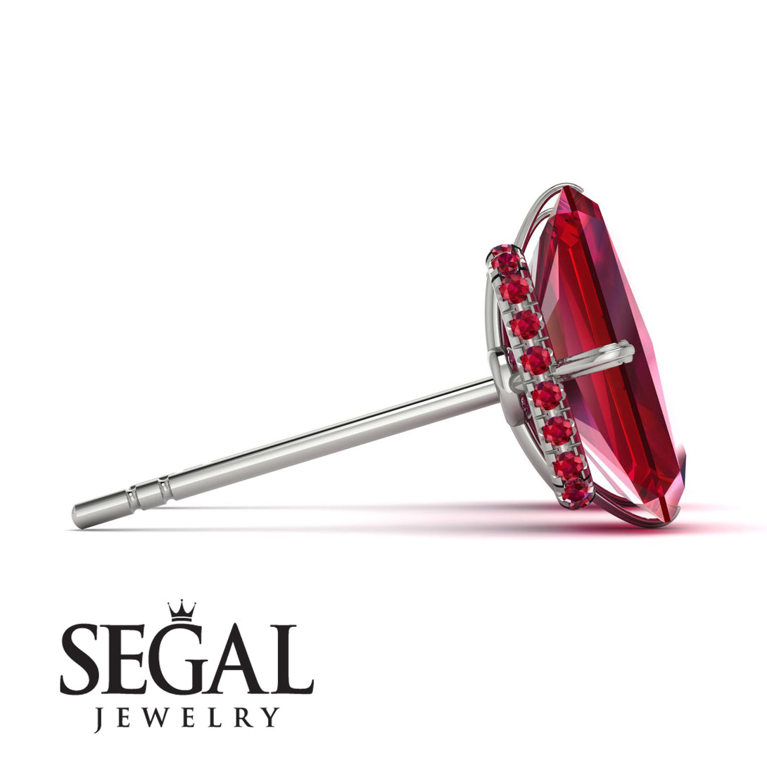 Hidden Halo Emerald Cut Ruby Earrings - Vanessa No. 57