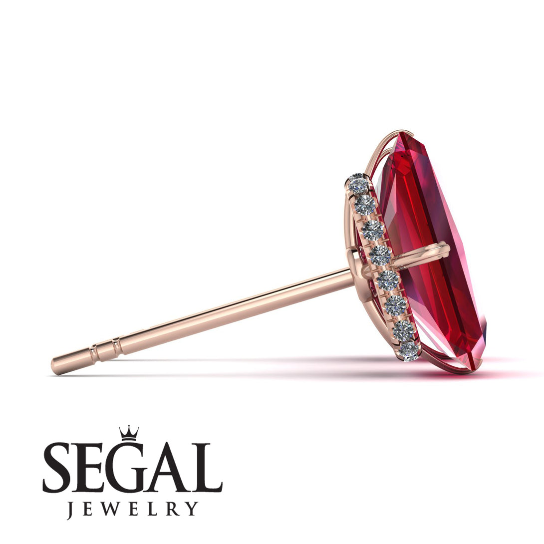 Hidden Halo Emerald Cut Ruby Earrings - Vanessa No. 11