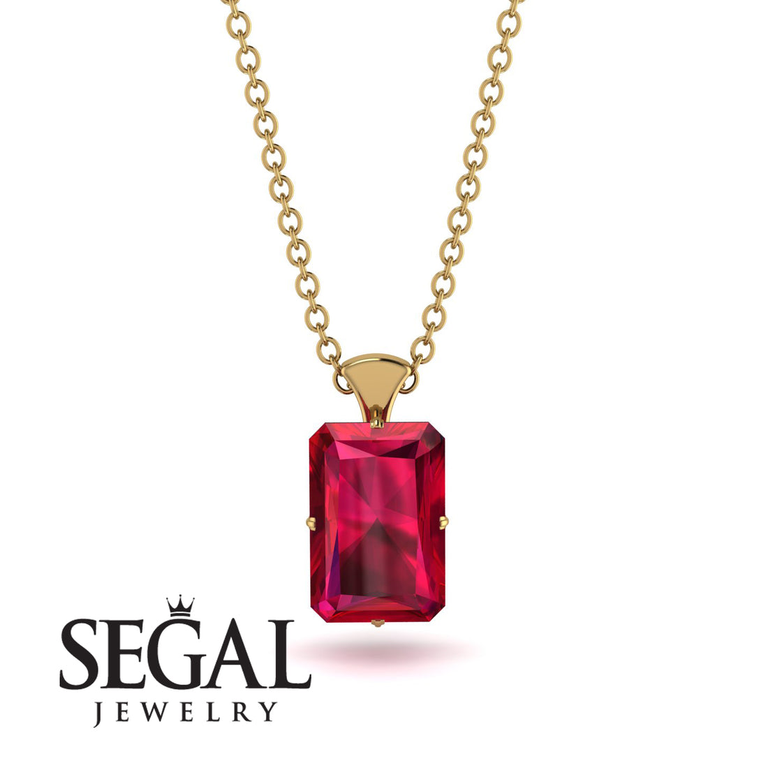 Hidden Halo Emerald Cut Ruby Necklace - Vanessa No. 40