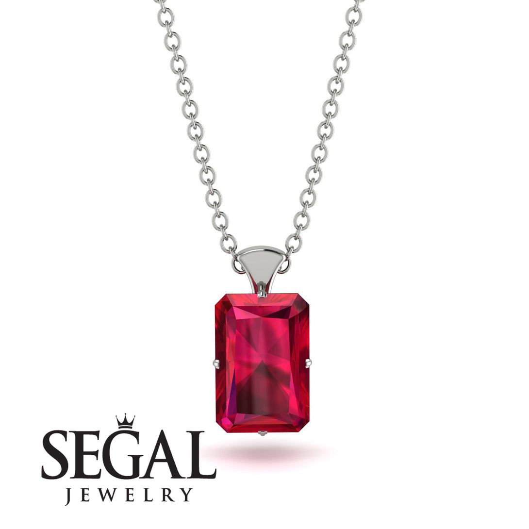 Hidden Halo Emerald Cut Ruby Necklace - Vanessa No. 42