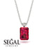 Hidden Halo Emerald Cut Ruby Necklace - Vanessa No. 42