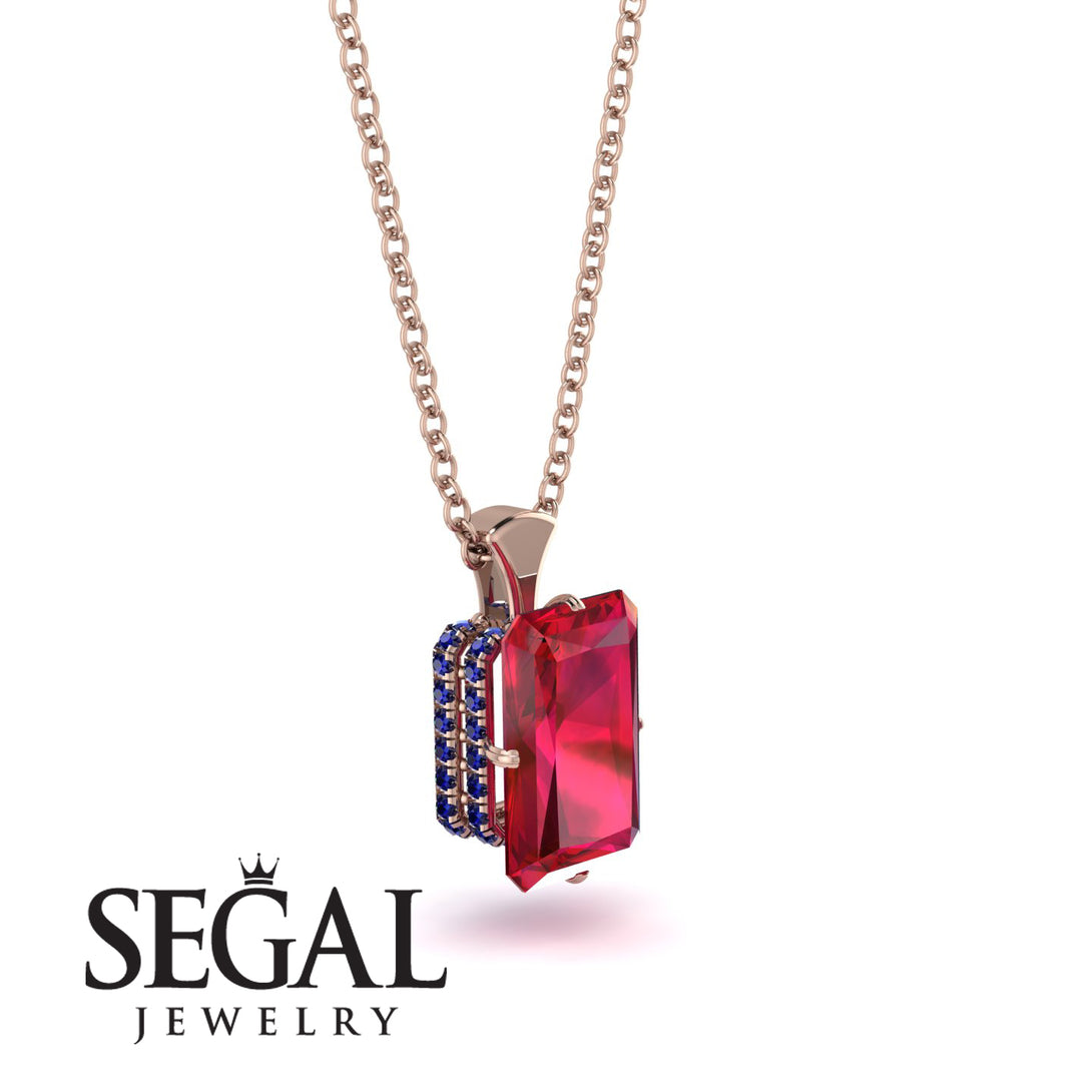 Hidden Halo Emerald Cut Ruby Necklace - Vanessa No. 71