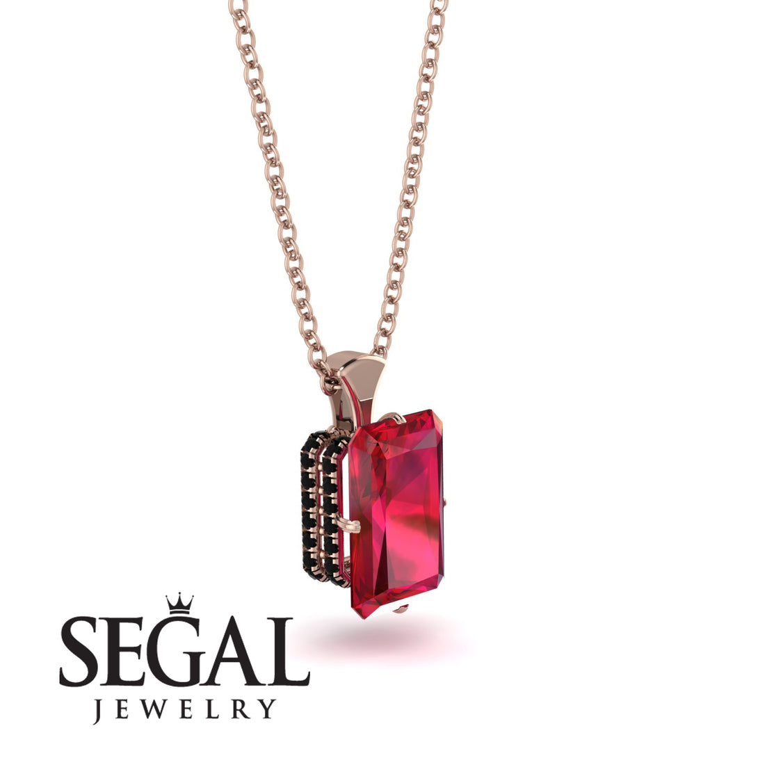 Hidden Halo Emerald Cut Ruby Necklace - Vanessa No. 41