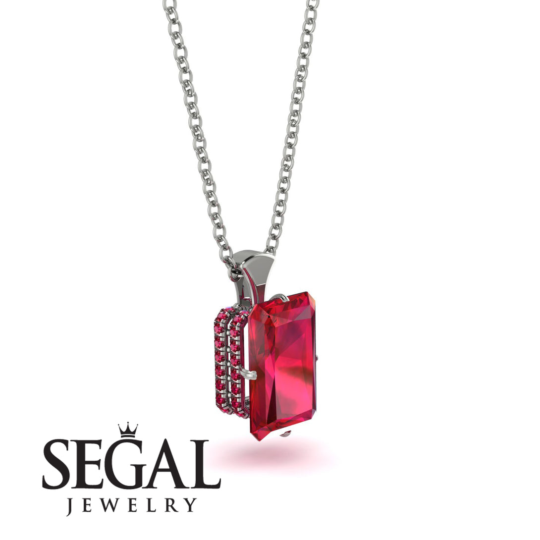 Hidden Halo Emerald Cut Ruby Necklace - Vanessa No. 57