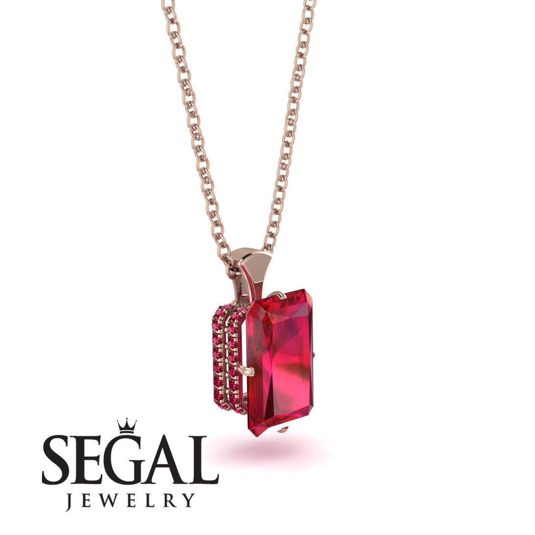 Hidden Halo Emerald Cut Ruby Necklace - Vanessa No. 56
