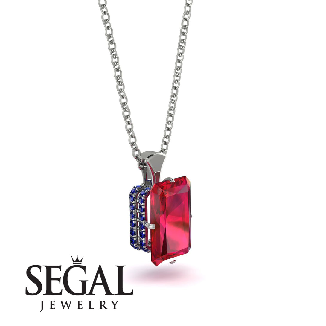 Hidden Halo Emerald Cut Ruby Necklace - Vanessa No. 72