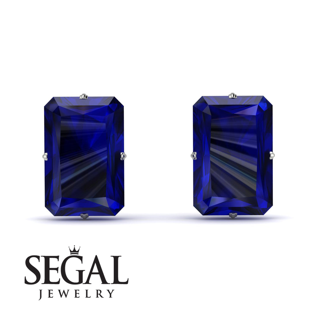 Hidden Halo Emerald Cut Sapphire Earrings - Vanessa No. 45