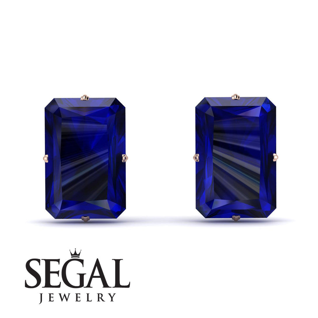 Hidden Halo Emerald Cut Sapphire Earrings - Vanessa No. 29