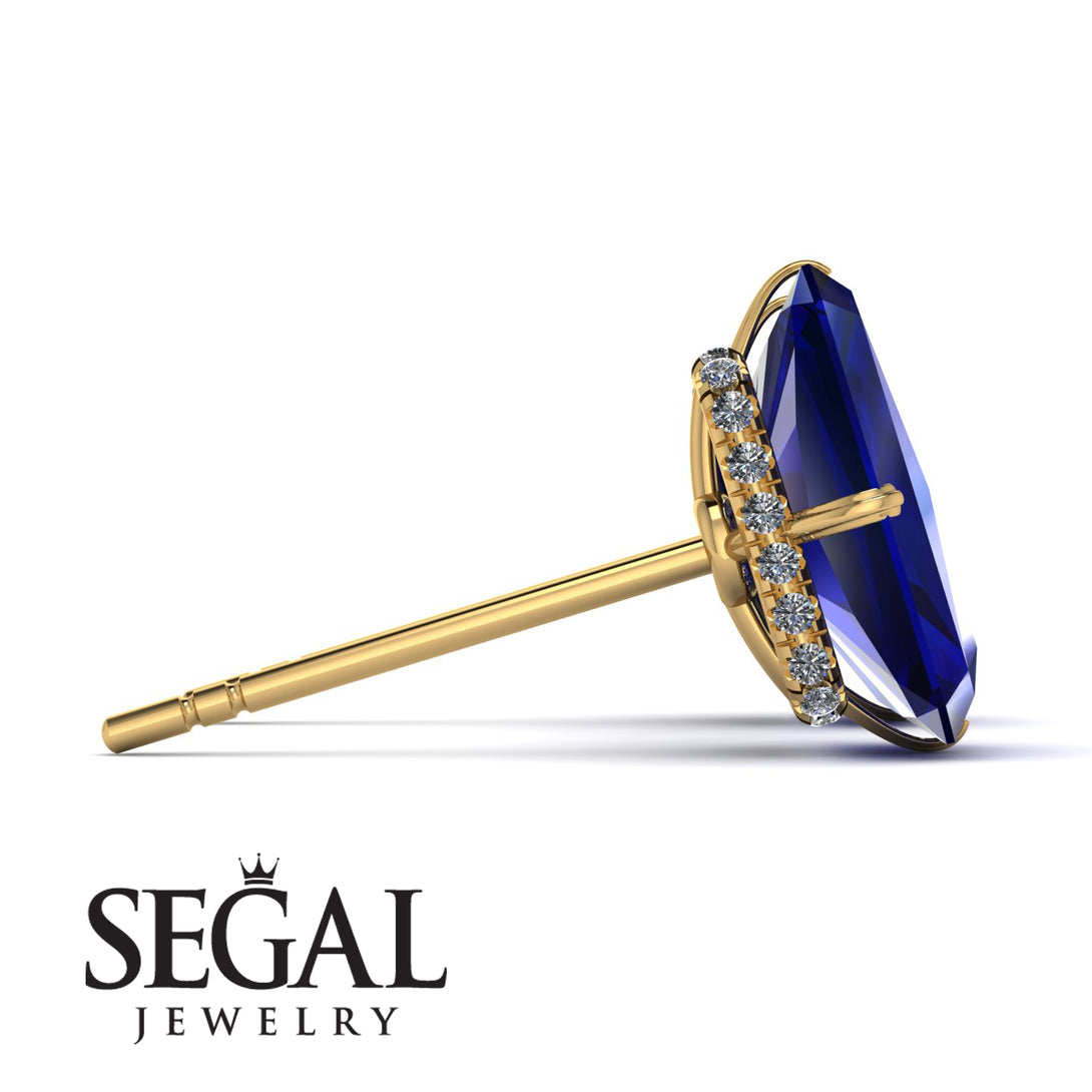 Hidden Halo Emerald Cut Sapphire Earrings - Vanessa No. 13