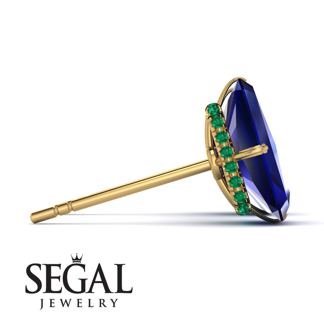 Hidden Halo Emerald Cut Sapphire Earrings - Vanessa No. 28