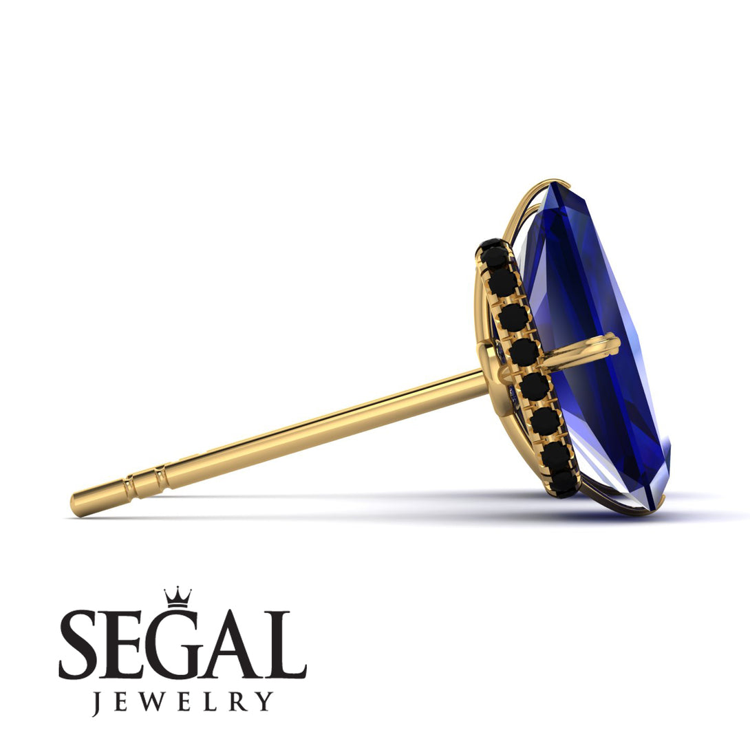 Hidden Halo Emerald Cut Sapphire Earrings - Vanessa No. 43