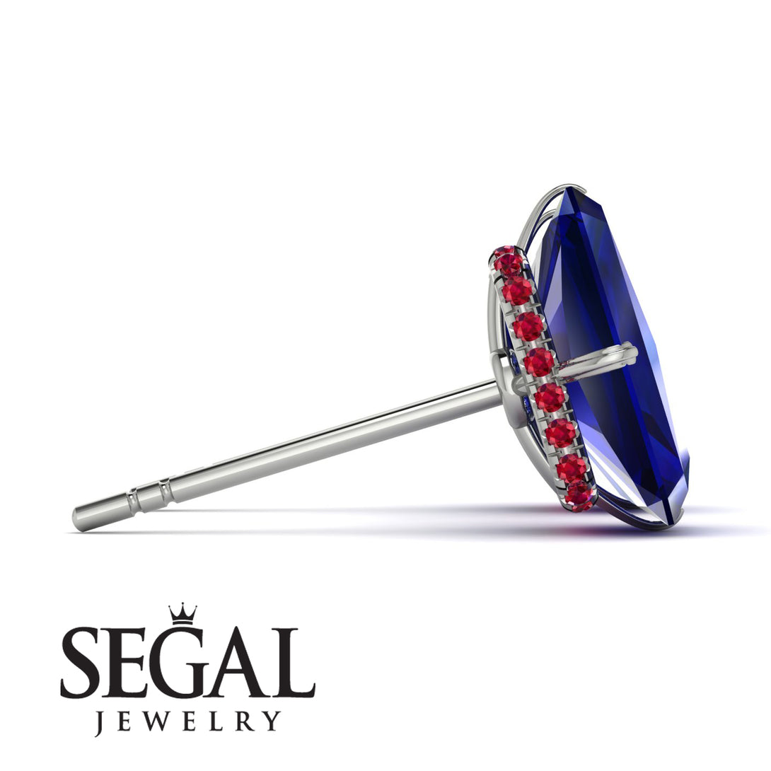 Hidden Halo Emerald Cut Sapphire Earrings - Vanessa No. 60