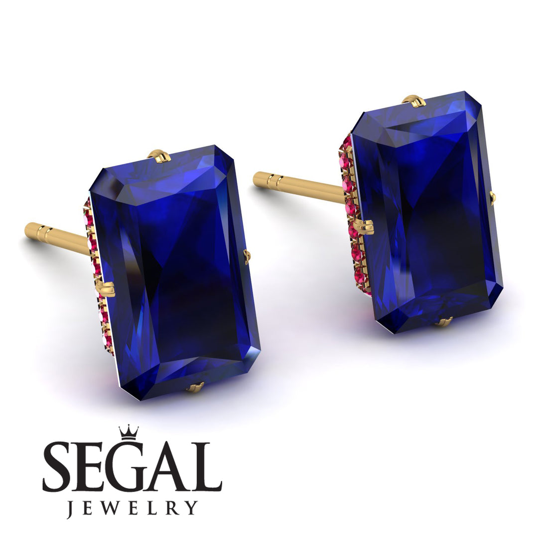 Hidden Halo Emerald Cut Sapphire Earrings - Vanessa No. 58